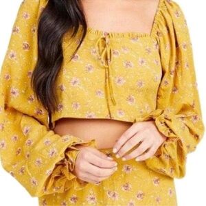Altar'd State Yellow Puff Sleeve Crop Blouse